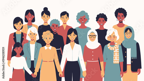 Diverse Group of Women Standing Together vector illustration