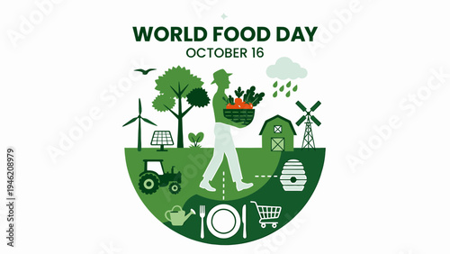 World Food Day Vector Graphic with Farmer and Harvest vector illustration