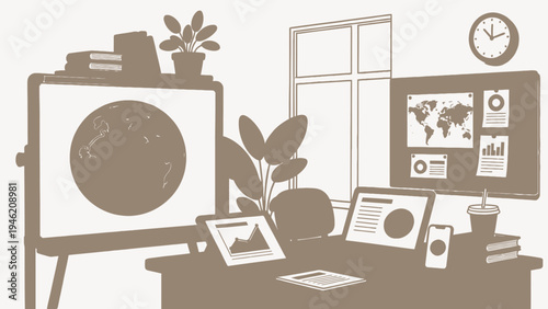 Workspace with Charts and Graphs in a Modern Style vector illustration