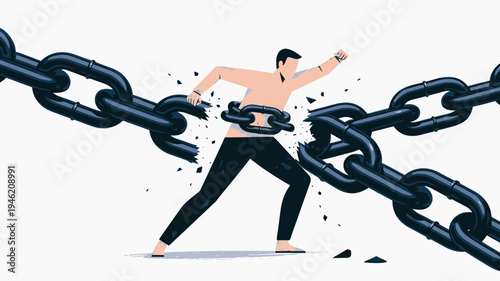 Man Breaking Chains Symbolizing Freedom vector illustration