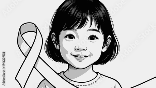 Girl with Ribbon Promoting Child Awareness vector illustration