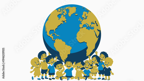 Children Surrounding a Globe vector illustration