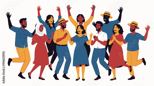 Diverse Group of People Celebrating Together vector illustration