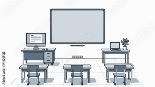 Modern Classroom Setup with Interactive Whiteboard vector illustration