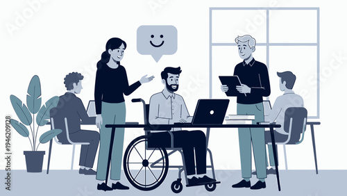 Inclusive Business Meeting with Person in Wheelchair vector illustration