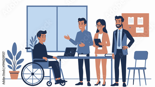 Inclusive Workplace with Team Discussing vector illustration