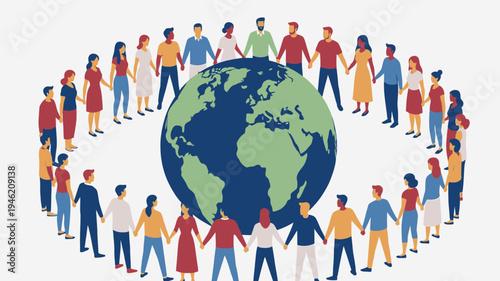 Global Unity People Holding Hands Around the World vector illustration