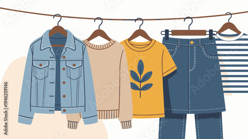 Stylish Clothing Items Hanging on a Clothesline vector illustration