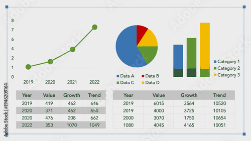 Business Data Analysis with Charts and Tables vector illustration