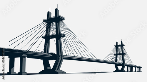 Modern Cable-Stayed Bridge Dark Silhouette vector illustration