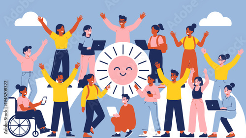 Diverse Team Celebrating Success Together vector illustration