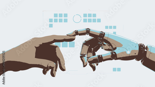Human and Robot Hand Touching Artificial Intelligence vector illustration