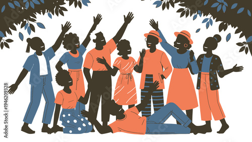 Diverse Group of People Celebrating Together Outdoors vector illustration