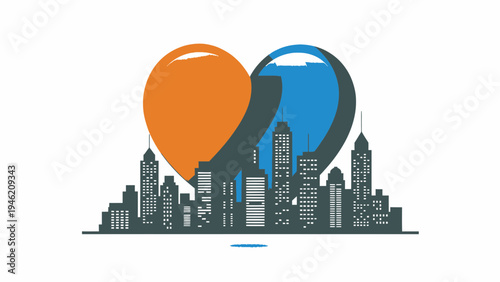City Skyline with Heart Shape vector illustration