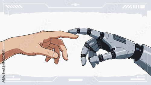 Human Hand Reaching Robot Hand Digital Art vector illustration
