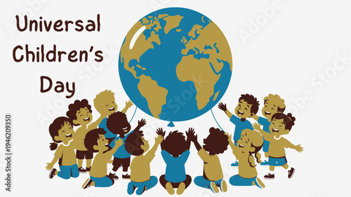 Universal Children's Day with Globe Balloon vector illustration