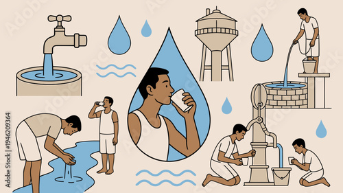 Access to Clean Water Water Conservation vector illustration