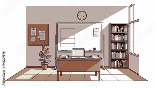 Classroom Interior with Sunlight vector illustration