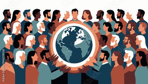Diversity of People United Around the Globe vector illustration