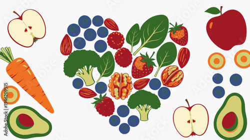 Healthy Heart Made Of Healthy Fruits and Vegetables vector illustration