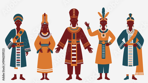 Set Of Cartoon African Royal Figures vector illustration