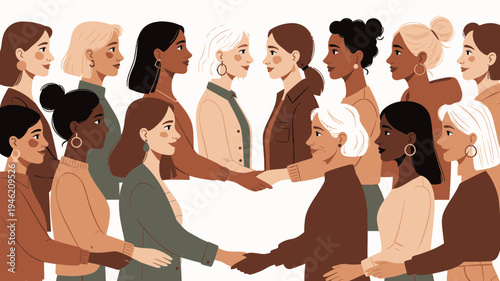 Diverse Women Handshake Group Together in Unity vector illustration