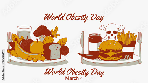 World Obesity Day Healthy Vs Unhealthy Food vector illustration
