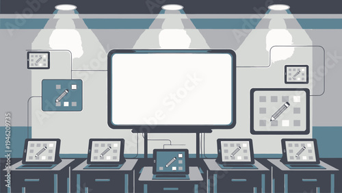 Classroom With Digital Clocks vector illustration