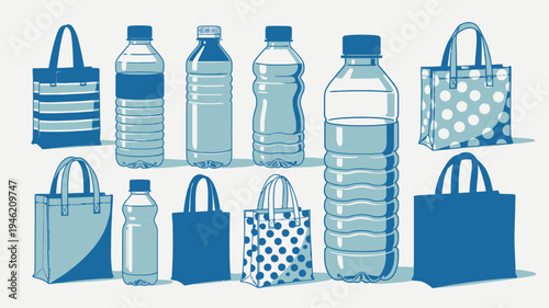 Plastic Bottles and Shopping Bags Environmental Concept vector illustration