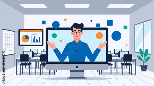 Online Meeting in Virtual Office vector illustration