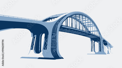 Stylized Arch Bridge Isolated on White vector illustration