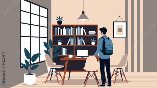 Man in Study Room vector illustration
