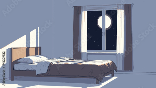 Moonlit Bedroom Scene vector illustration