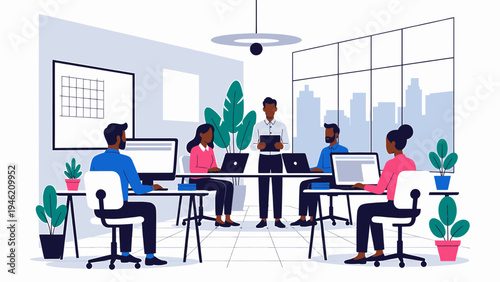 Business Team Meeting in Modern Office vector illustration