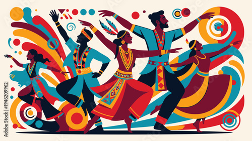 Celebratory Ethnic Dance with Vibrant Colors vector illustration