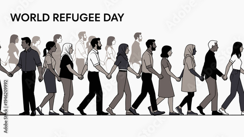 World Refugee Day Concept with People Holding Hands vector illustration