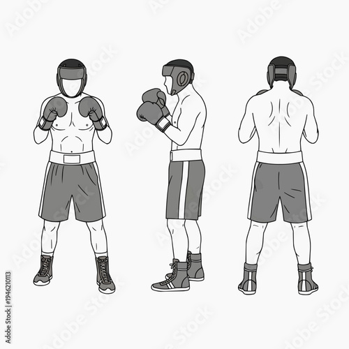 Boxer Character Reference Sheet with Headgear and Gloves