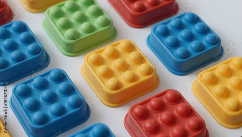 Colorful sensory fidget toys arranged in a pattern for stress relief and play