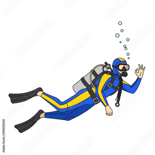 Scuba Diver Giving OK Sign Underwater with Bubbles