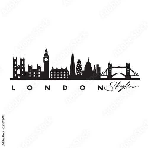 London Skyline Vector Icon – Minimal City Silhouette with Tower Bridge and Big Ben
