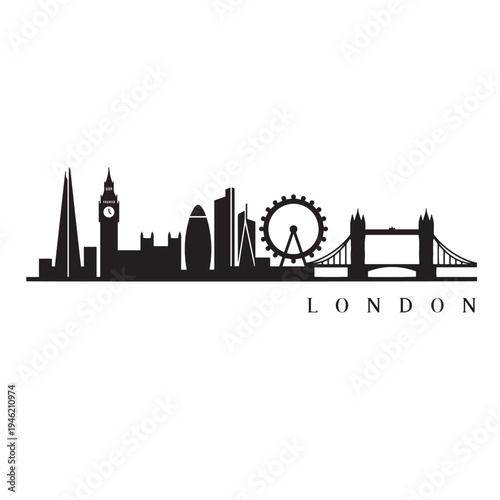 London Skyline Vector Icon – Minimal City Silhouette with Tower Bridge and Big Ben
