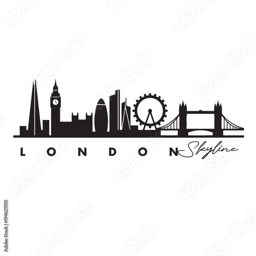 London Skyline Vector Icon – Minimal City Silhouette with Tower Bridge and Big Ben