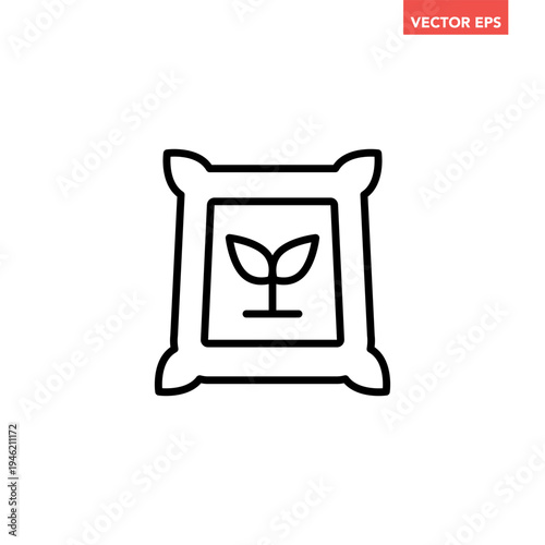 Black single plant fertilizer sack line icon. Simple sprout plant growth profit flat design vector pictogram, infographic interface elements for app logo web button ui ux isolated on white background