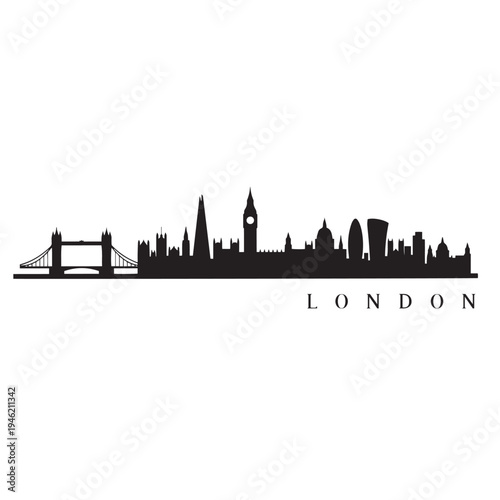 London Skyline Vector Icon – Minimal City Silhouette with Tower Bridge and Big Ben