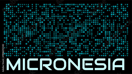 Micronesia digital dotted map. Shape of the country in cyan color palette on dark background. Futuristic Micronesia map design. Vector illustration.