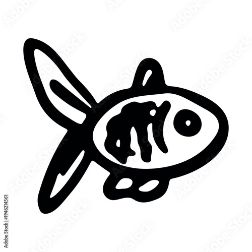Hand drawn happy funny cute goldfish Adorable friendly kawaii tropical fish Underwater world sea life ocean Fishing seafood For design, kids print, kids books, nursery decor, coloring pages, logo