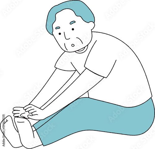 前屈ストレッチをするシニア男性単色