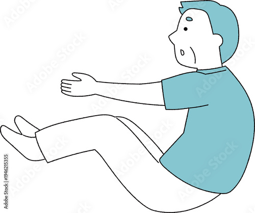 腹筋運動をする高齢男性単色