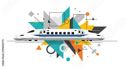 High Speed Bullet Train Illustration with Geometric Abstract Shapes