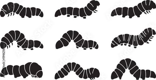 Caterpillar Silhouette Set Insect Larva Vector Illustration